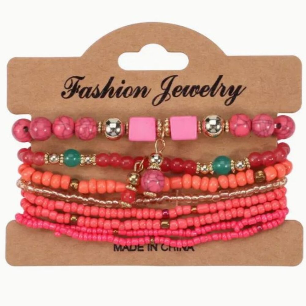Bohemian Beaded Bracelet Colorful Stackable Hand Jewelry Accessories-Rose color